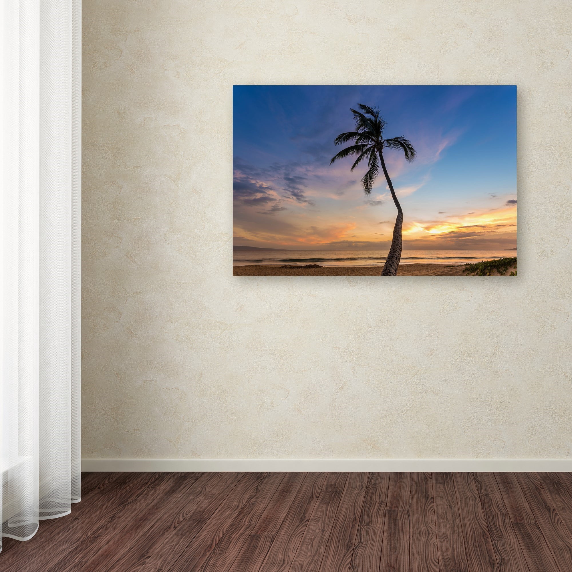 Trademark Fine Art 'Sunset Palm Tree' Canvas Art by Pierre Leclerc