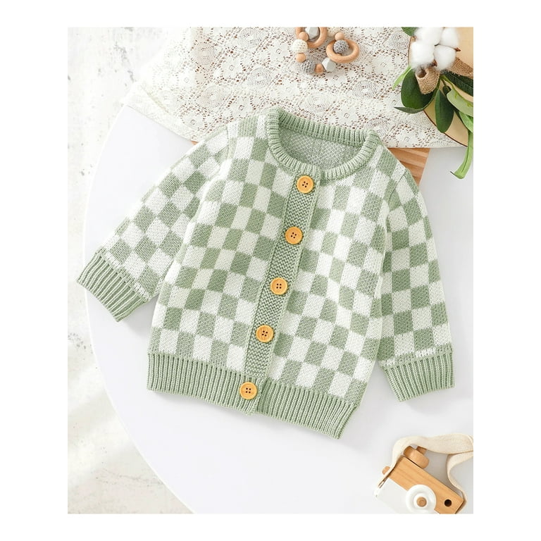 Bagilaanoe Newborn Baby Boy Girl Knit Cardigan Long Sleeve Sweater  Checkerboard Pattern Knitwear Coat 3M 6M 9M 12M 18M Fall Casual Tops  Outwear 