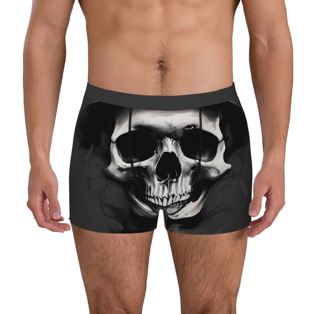 Fotbe Black White Hat Skull Calzoncillos Tipo Boxer con Bolsa de Soporte Total para Hombre, X-Temp Fresco, Transpirable y de Secado Rápido-Large