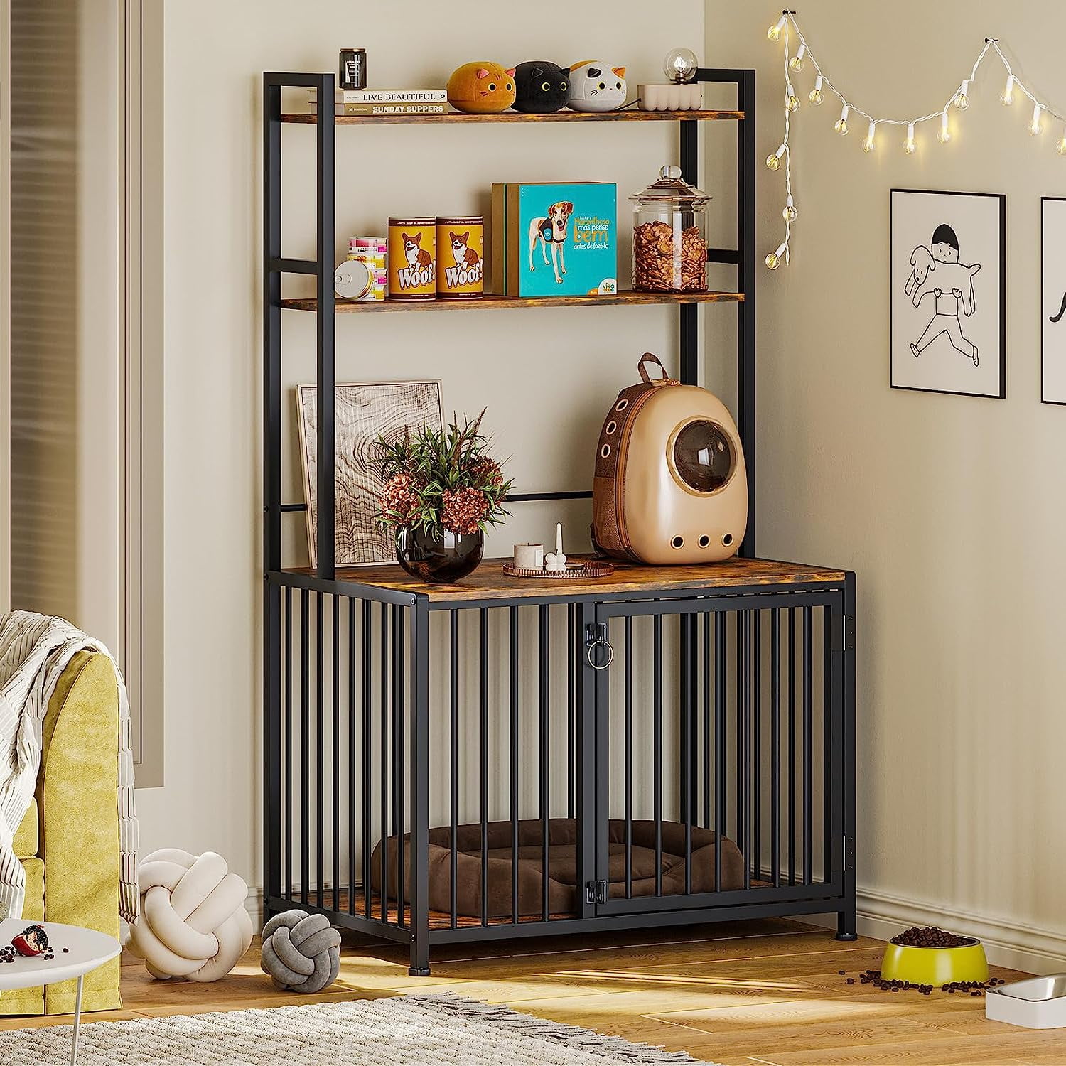 Dog Crate with Storage Shelf, Modern Dog Kennel Indoor, Heavy Duty Dog