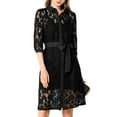 thumbnail image 3 of INSPIRE CHIC Women's Lace Semi Sheer Belted 1/2 Sleeve Button Down Shirt Midi Dress S Black, 3 of 9