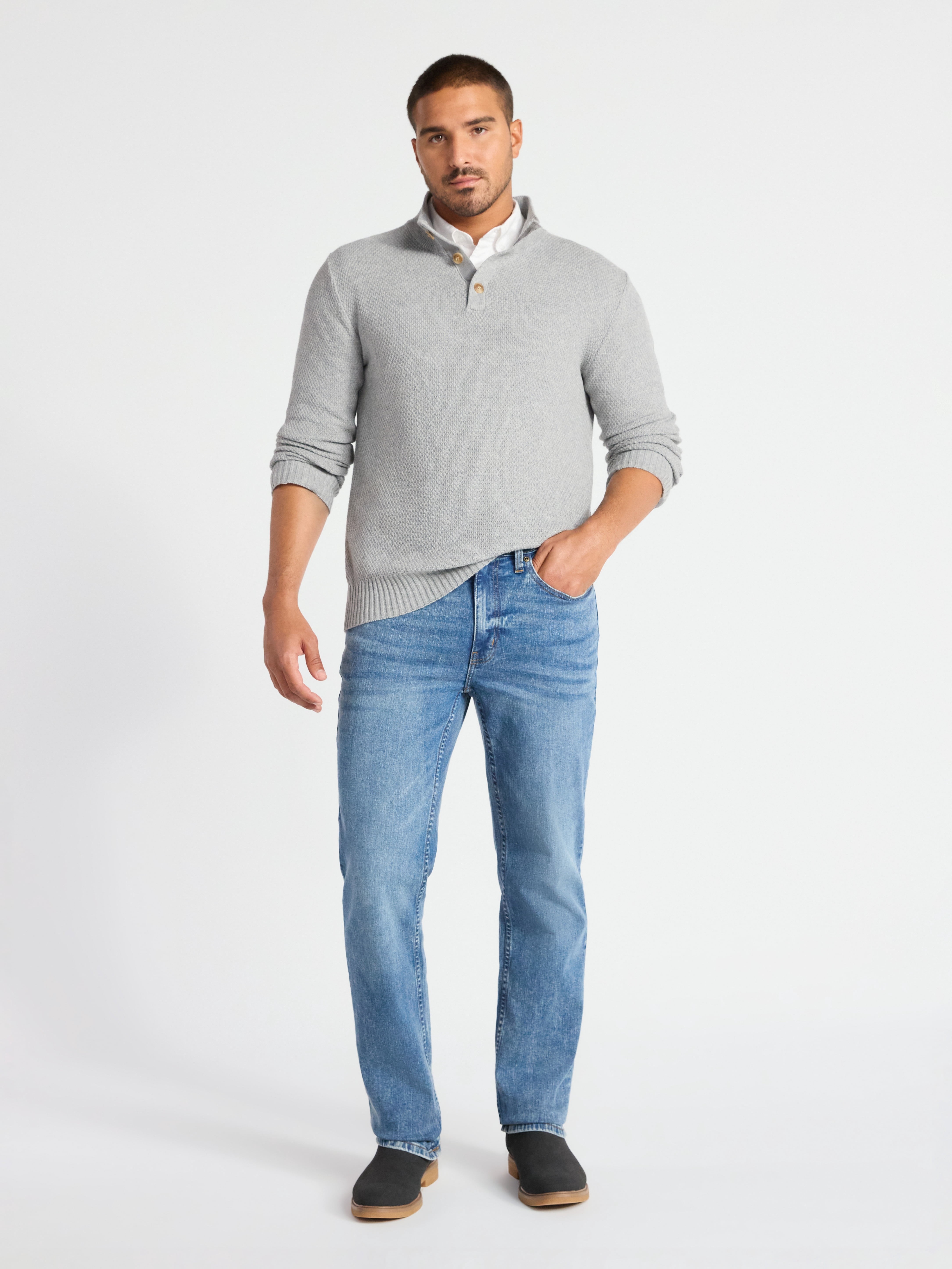 George Men's & Big Men's Button Mock Neck Sweater with Long Sleeves, Midweight, Sizes S-3XL