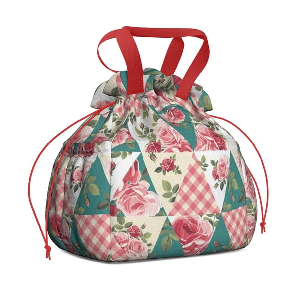 Pioneer Flower Floral Print Pattern Drawstring Lunch Bag Women - Drawstring Lunch Bag Insulated for Work Office - Stain-Resistant Large Lunchbags for Women with Multi-Pockets