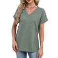 thumbnail image 2 of Womens Short Sleeve Sweater Waffle Knit Tops V Neck Spring Summer T Shirts Casual Blouses Outfits Green S, 2 of 8
