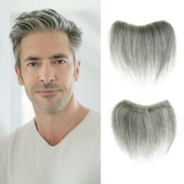 viviabella Frontal Hairpiece for men Pepper and Salt Hair Extension Hairline Loss Straight Tape in Human Hair Toppers Replacement Toupee (0.78"x6.3" 6inch,Pepper and Salt)