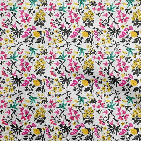 oneOone Cotton Poplin Twill White Fabric Asian Japanese Floral Fabric For Sewing Printed Craft Fabric By The Yard 56 Inch Wide