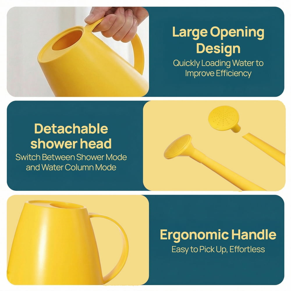 Plastic 1.8-liter Watering Can with Detachable Spout and Sprinkler Head for Easy Handling, Yellow