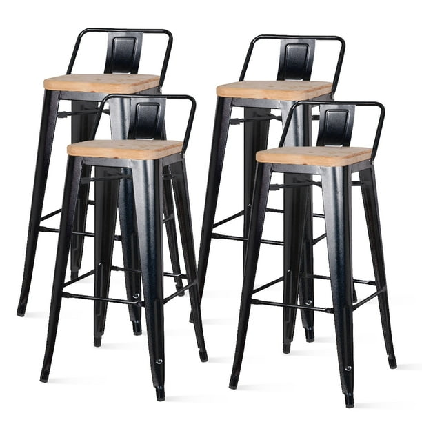 Metropolis Low Back Metal Bar Stool With Wood Seat Set Of 4 Multiple Colors Walmart Com Walmart Com