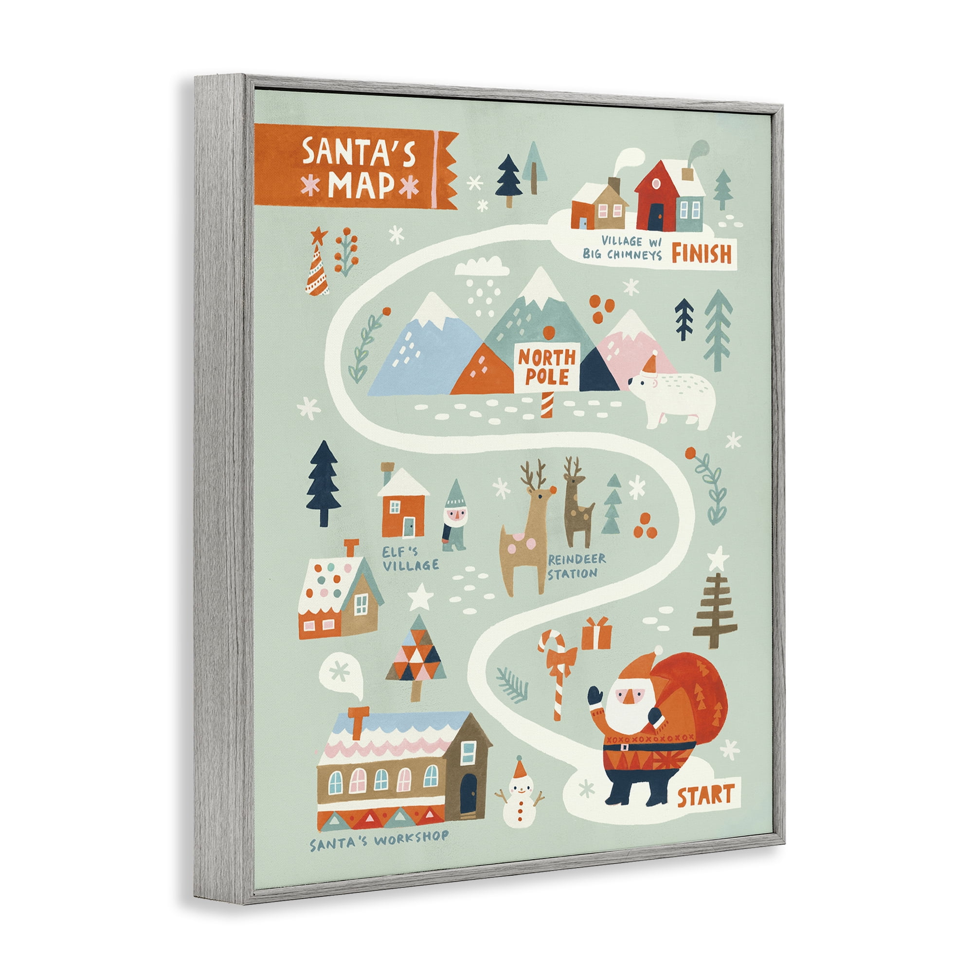 Stupell Industries Jolly Map Of North Pole Holiday Painting Gray Framed Art Prints Wall Art, 16 x 20