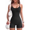 thumbnail image 1 of Mono de entrenamiento sin costuras para mujer, mono de yoga acanalado, ajustado, de una pieza, con tirantes finos, pantalones cortos, 1 of 5