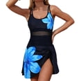 thumbnail image 3 of Bxsruta Plus Size Womens Sleeveless Printed Push Up Padded Swimsuit Tummy Control One Piece Swim Dress with Mesh, 3 of 6
