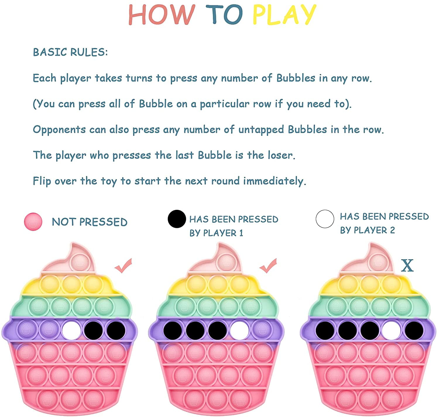 New Poo Rainbow Candy Colour Push Pop Fidget Popper Squeeze Toy 