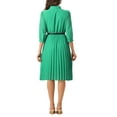 thumbnail image 3 of INSPIRE CHIC Work Dress for Women's 3/4 Sleeve Button Up Collar Pleated Dresses with Belt XS Green, 3 of 6