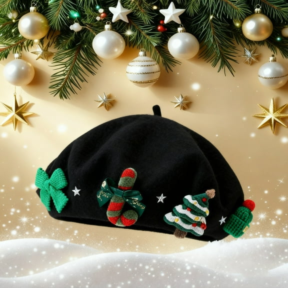 KANG Warm Beret For Soft Blend Knit Slouchy Holiday Party Hat Elegant Winter Cloche Cap With Brim Fashionable Cold Weather Headwear