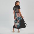 thumbnail image 2 of American Flag Skull Printed Short Sleeve Maxi Dress, American Flag Fashion Summer Maxi Dress For Women. Gifts For Us Independence Day, 4Th Of July, 2 of 4