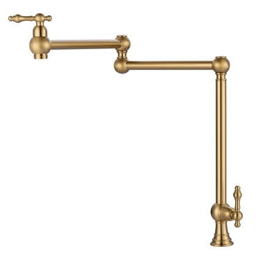WOWOW Gold Deck Mounted Pot Filler with Double Handle and Joint Swing Arm in Solid Brass