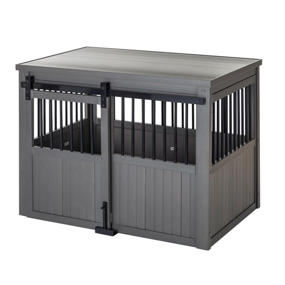 Open Box New Age Pet Ecoflex Homestead Sliding Barn Door Dog Furniture Crate - Grey, Large