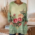 thumbnail image 1 of TaTaai Women's Fall Vintage Printed Long Sleeve Crew Neck Loose Casual Tops with Pockets Soft Lightweight Fashion Blouse for Daily Office Party Vacation Wear Gift, 1 of 7