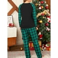 thumbnail image 4 of Elippeo Family Matching Christmas Pajamas, Letter  Elf Boot Print Long-Sleeved Round Neck Tops + Plaid Pattern Trousers Sleepwear, 4 of 10