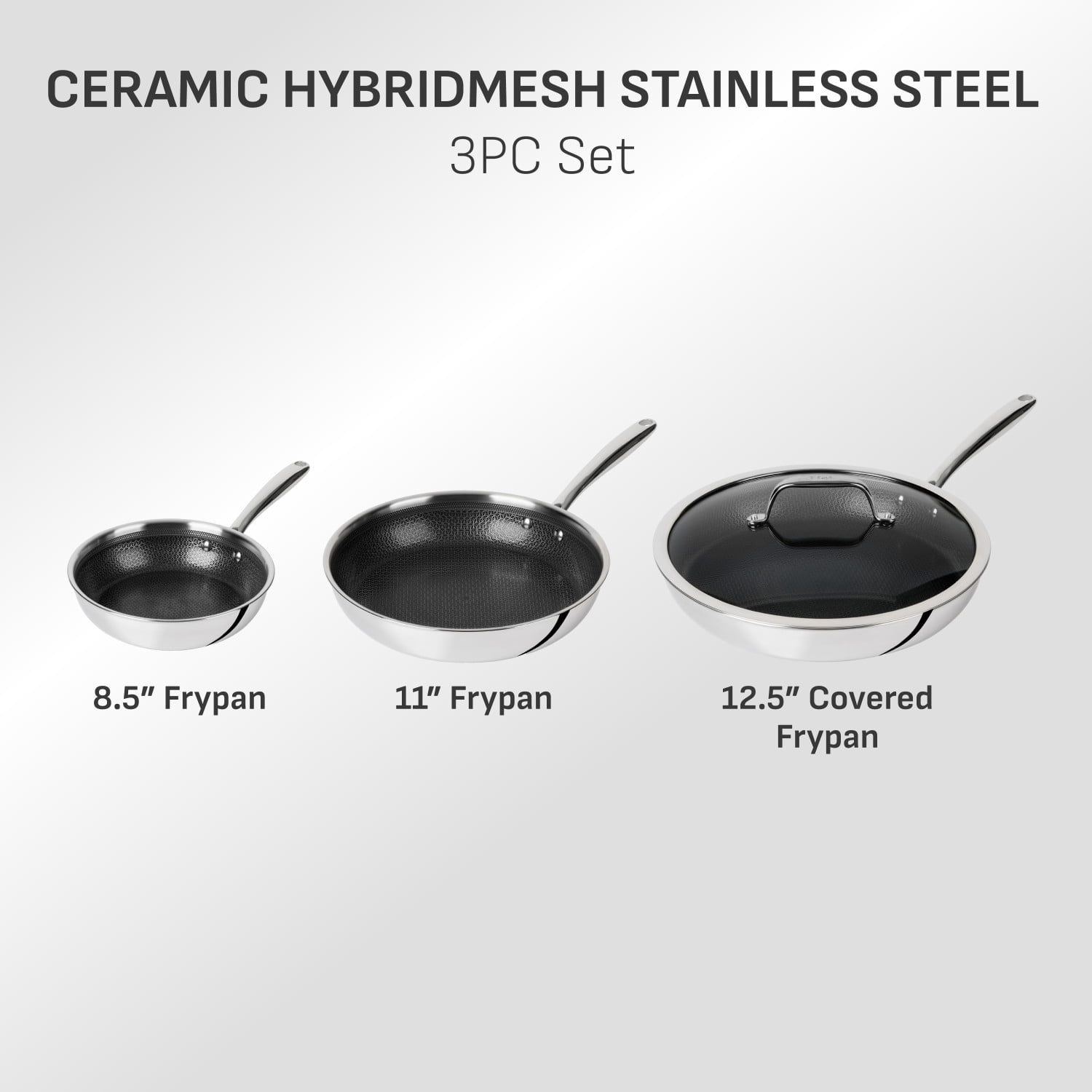 T-fal Ceramic HybridMesh Stainless Steel, 8.5 inch, 11 inch and 12.5 inch Frypan Set