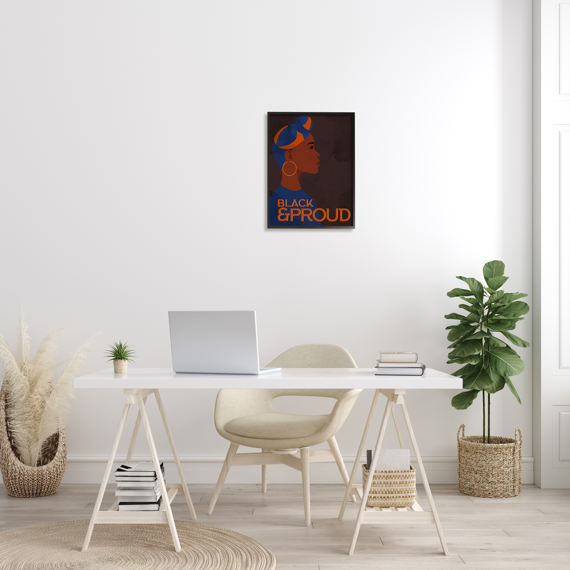 Stupell Industries African American Woman Black and Proud Phrase Typography Painting Black Framed Art Print Wall Art, 16 x 20