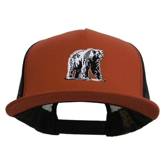 Polar Bear Embroidered Classic 5 Panel Two Tone Mesh Trucker Snapback Cap - Red Black OSFM