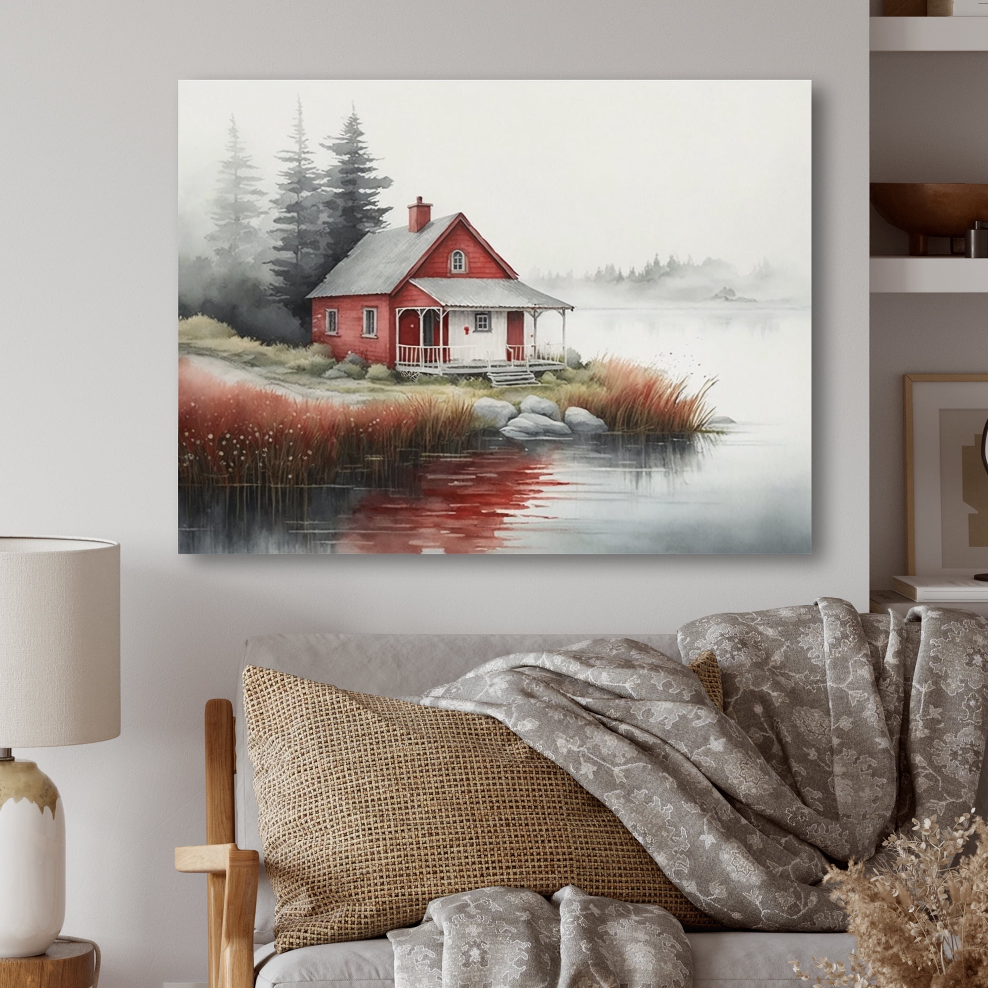 Designart Cottage By The Lake V Canvas Wall Art