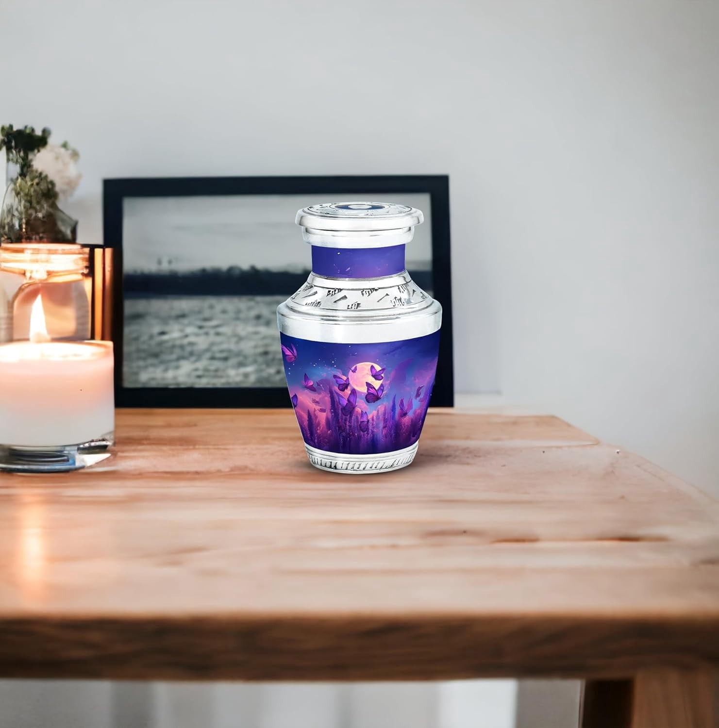 Butterfly Forest Keepsake Urn, Mini Urn for Human Ashes Adult Female, Purple Butterfly Cremation Urn, Keepsake Urns for Human Ashes, (Size, 3 Inch, 1 Pc)