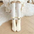 thumbnail image 5 of Women's Coral Fleece Non-Shedding Floor Socks, 3D Kitten Pattern Mid-Calf Socks for Autumn and Winter, Thickened Plush Sleeping Socks, Cartoon Design Cozy House Socks - Beige, 5 of 6