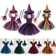 thumbnail image 2 of Disfraz de bruja de Halloween para niños y niñas, tutú de bruja, vestido hasta la rodilla con sombrero, escoba, vestido de carnaval, ropa de malla, 2 of 5