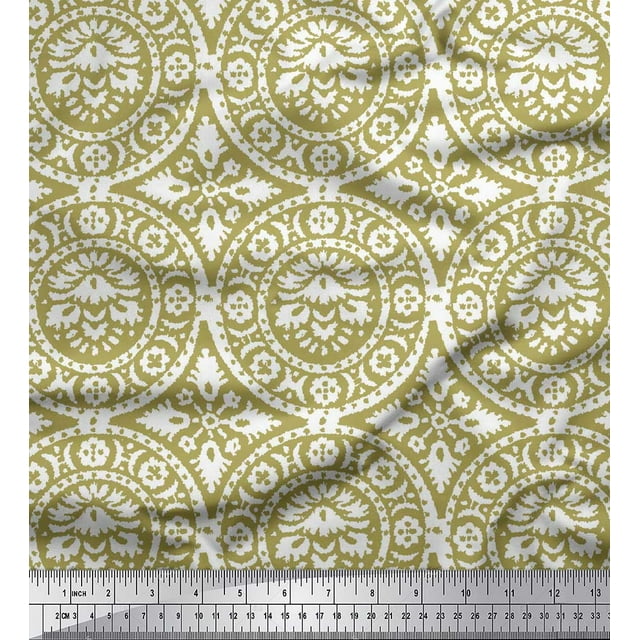 Soimoi Green Poly Georgette Fabric Damask Floral Print Sewing Fabric BTY 52 Inch Wide