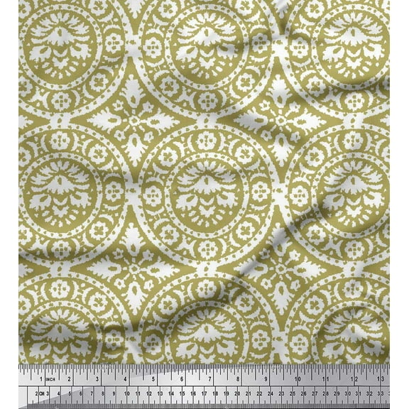 Soimoi Green Cotton Duck Fabric Damask Floral Fabric Prints by Yard 44 Inch Wide