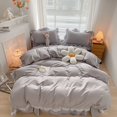 thumbnail image 1 of Falda de cama con volantes de encaje hecha a mano, pequeña y sencilla, juego de cama de cuatro piezas, 1 of 6
