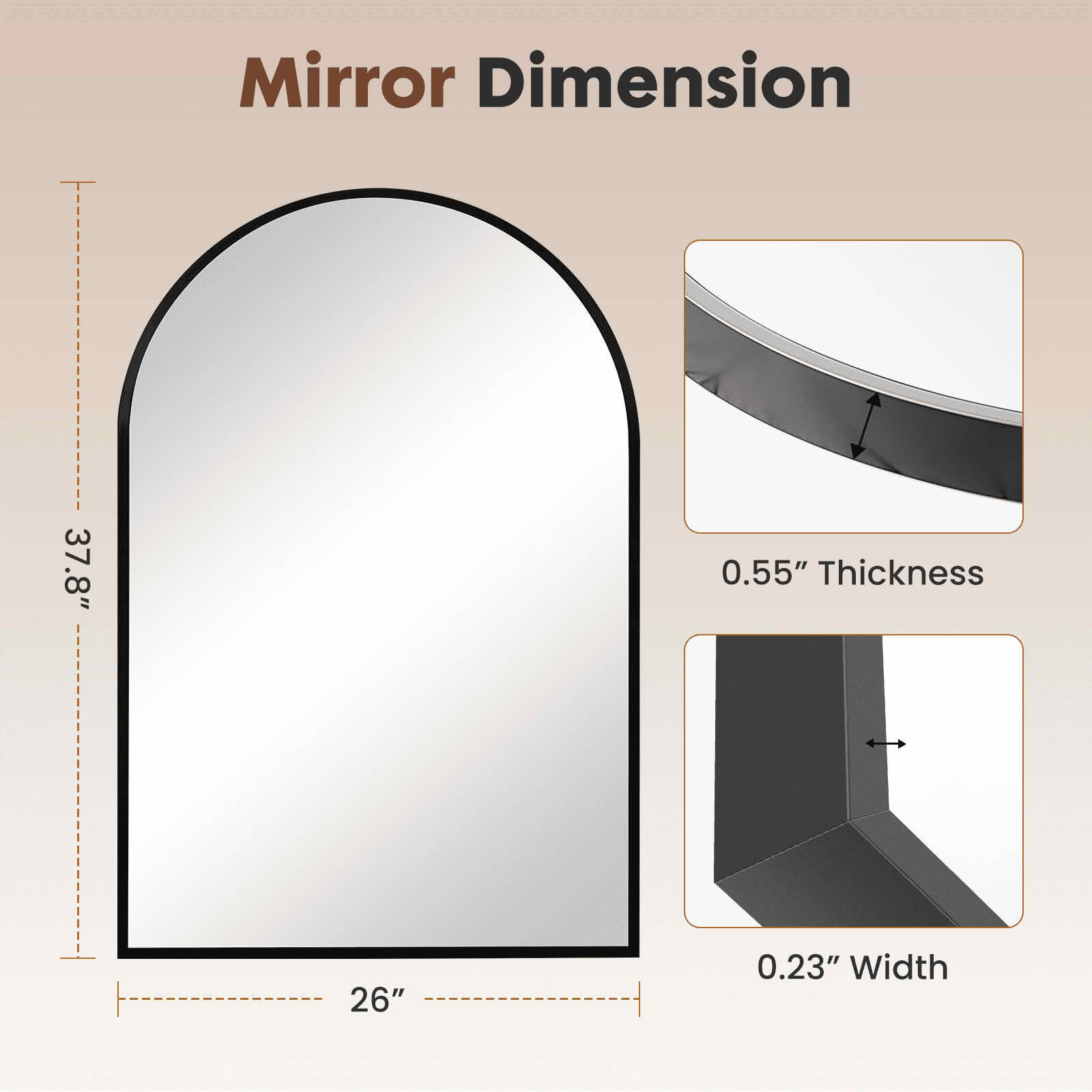 MAYEERTY 26"x38" Arched Bathroom Wall Mirror, Metal Frame, Bedroom Entryway Living Room，Black