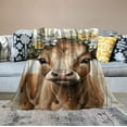 thumbnail image 2 of JRXY Highland Cow Blanket Western Farmhouse Throw Blanket  Longhorn Bull Cattle  Blanket Wild Animal Sherpa Blanket, Daisy Rustic Flowers Living Room Decor, Teal Oil Painting Bed Blanket White, 2 of 6