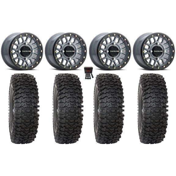 Raceline Podium Bdlk 15" Wheels Grey 32" RC500 Tires Can-Am Commander Maverick Renegade Outlander Defender
