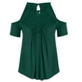 thumbnail image 4 of RQYYD Cold Shoulder Tops for Women Casual Lace Halter Blouse Summer Short Sleeve Shirts Solid Pleated Tunic Tshirt Green S, 4 of 8