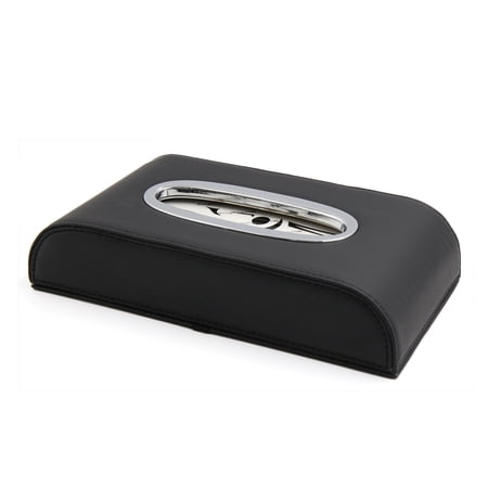 Unique Bargains Car Auto Black Faux Leather Facial Tissue Box Holder Napkin Storage Case Cover