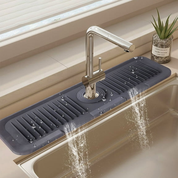 CQCYD Silicone Faucet Mat Guard, Fast Drying Sink Draining Tray, Stone Texture Sink Protector Mat for Kitchen Bathroom, Water Splash Guard, Countertop Organizer, Dish Soap Sponge Holder