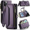 thumbnail image 1 of Funda tipo cartera para iPhone 11 Pro con bloqueo RFID, tarjetero, cremallera y ranura para billetes, correa de hombro magnética de piel sintética suave para mujer, 1 of 10