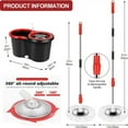 thumbnail image 3 of 360 °   Rotating Mop Bucket Set with Wringer, 3 Microfiber Replacement Heads, 61 Inch Adjustable Handle, Stainless Steel & Black Plastic Household Cleaning Tools, 3 of 8