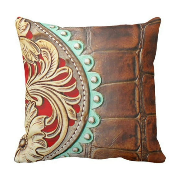 ARTJIA 103 Western Style Leather and Fancy Trim Print Pillowcase 16x16 inch