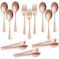 thumbnail image 1 of Large Copper Serving Utensils Set of 12, E-far Stainless Steel 9.8 Inch Serving Spoons Slotted Spoon, 9.9 Inch Serving Forks, 9.4 Inch Serving Tong for Buffet Catering, Mirror Finish & Dishwasher Safe, 1 of 7