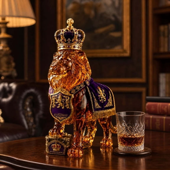 FeiBiQiuBi Lion Whisky Decanter, 3D Crown Bottle Shaped Bar Decor, 87th Anniversary Lion Design With 3D Detail, Distinctive Decanter For Home Bars, Tables, Displays And Gifting