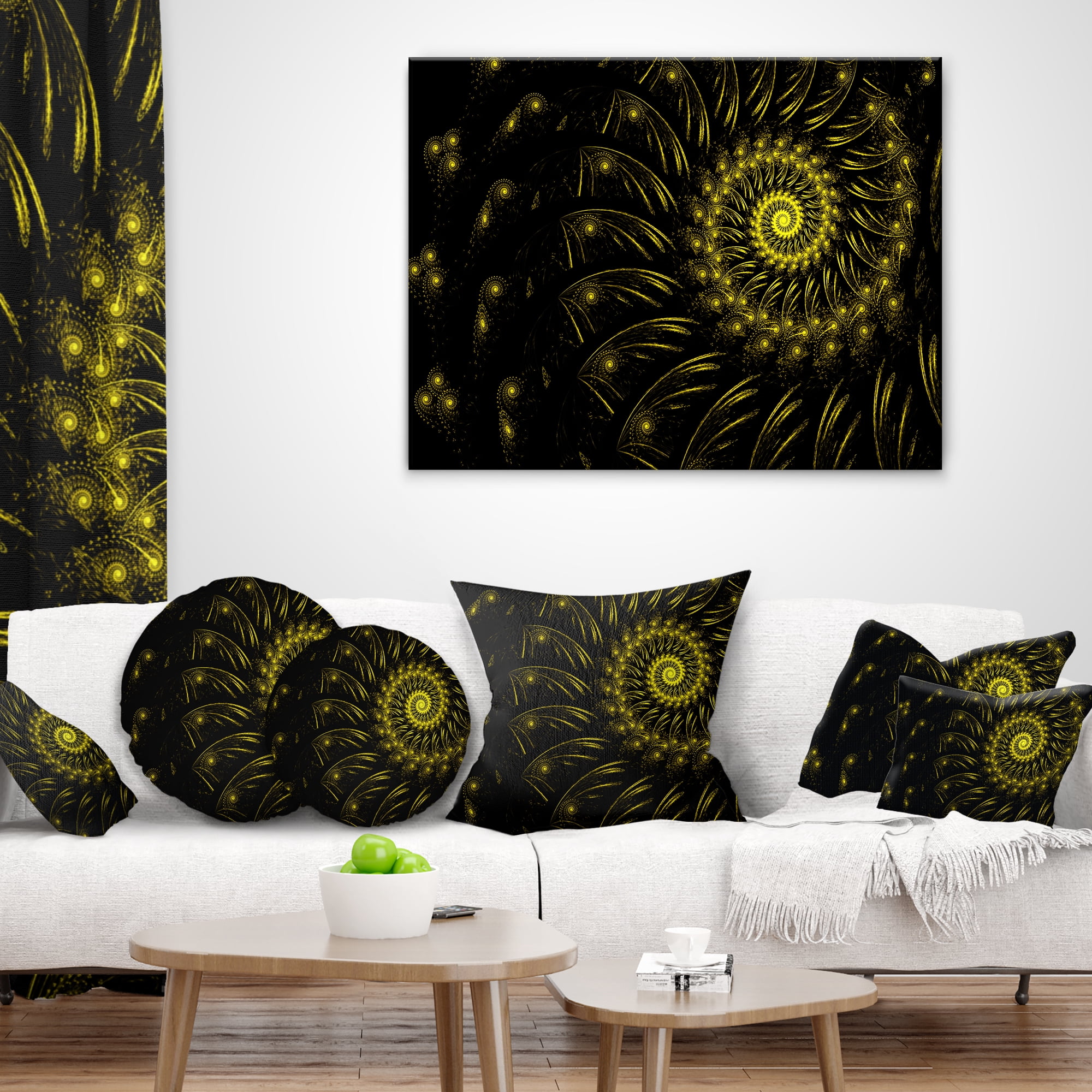 Designart Endless Spiral Snail Yellow - Abstract Throw Pillow - 12x20