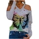 thumbnail image 1 of Moda mujer Casual manga larga fuera del hombro Halter cuello en V estampado de mariposa Top blusa Pompotops  gfhjh23000, 1 of 5