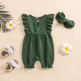 thumbnail image 2 of Beilxfa Baby Girl Clothes Outfits Infant Summer Bowknot Ruffle Sleeveless Jumpsuit Cotton Linen Newborn One-Piece Rompers with Headband, 2 of 7