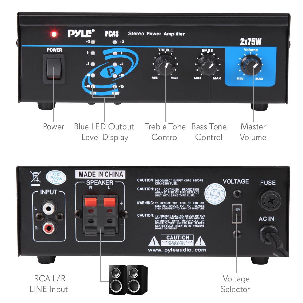 PYLE PCA3 - Stereo Power Speaker Amplifier - Compact Audio Control Amp System, RCA Input, 150-Watt MAX