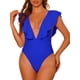 thumbnail image 1 of INSPIRE CHIC Traje de baño de una pieza con escote en V y volantes para mujer, monokini con control de abdomen, color azul real, talla S, 1 of 5