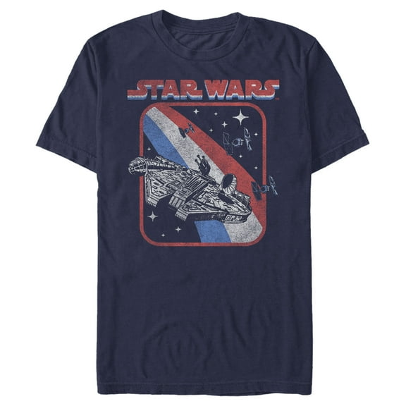 Men's Star Wars Patriotic Vintage Millennium Falcon Stripes Graphic Tee Navy Blue 3X Large